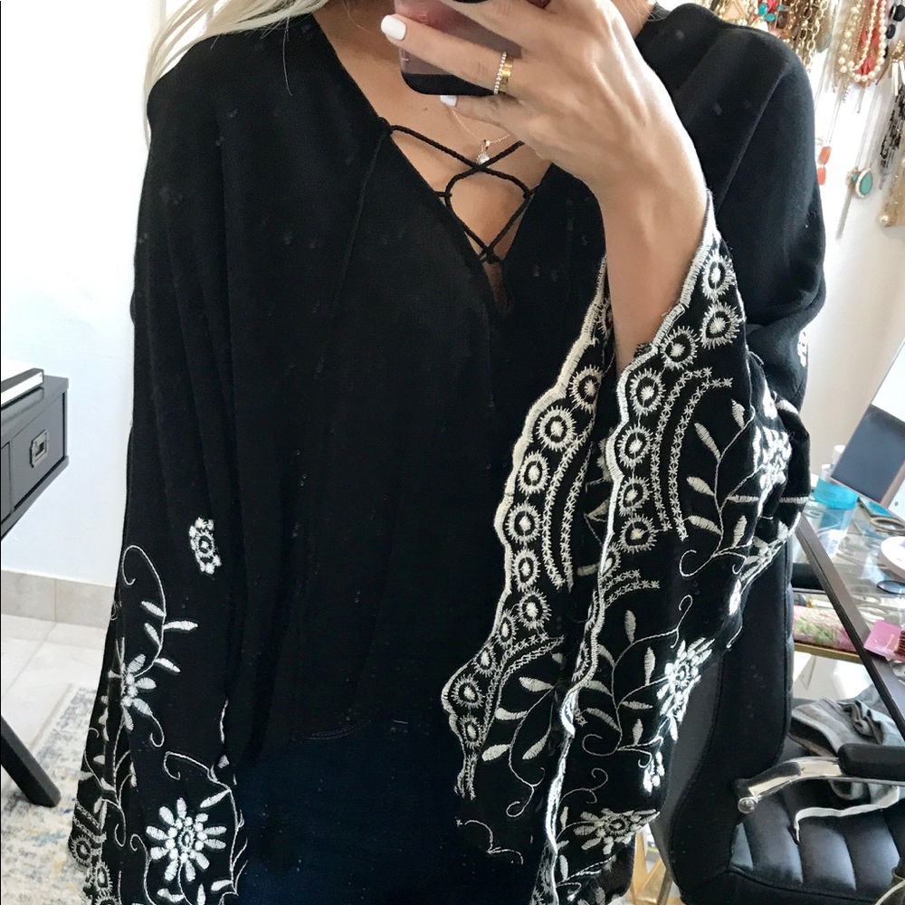 Black and White Embroidered Top